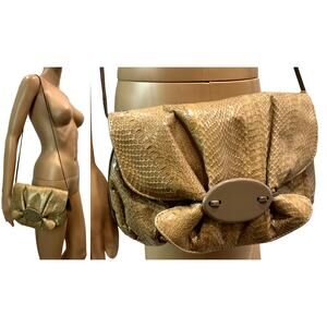 80s Aspects Tan Snakeskin Shoulder Bag Pouch | 10 x 7.5 x 2"